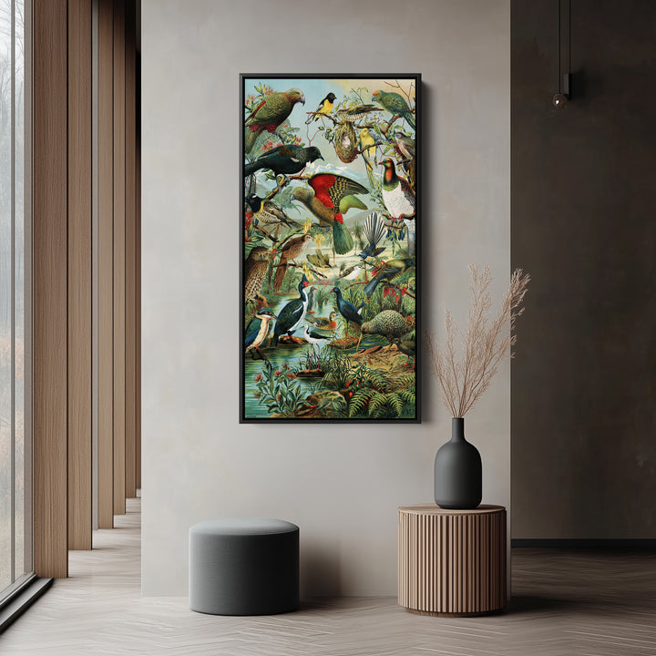 Vintage Bird Collage Portrait Wall Art Vertical Canvas For Living Room
