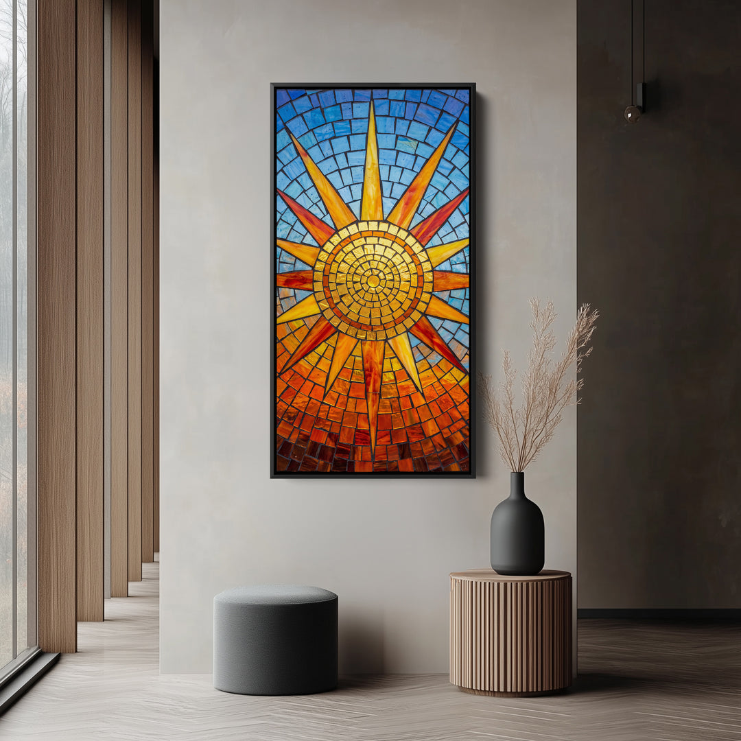 Mosaic Sun Close View Long Wall Art Tall Canvas For Kitchen