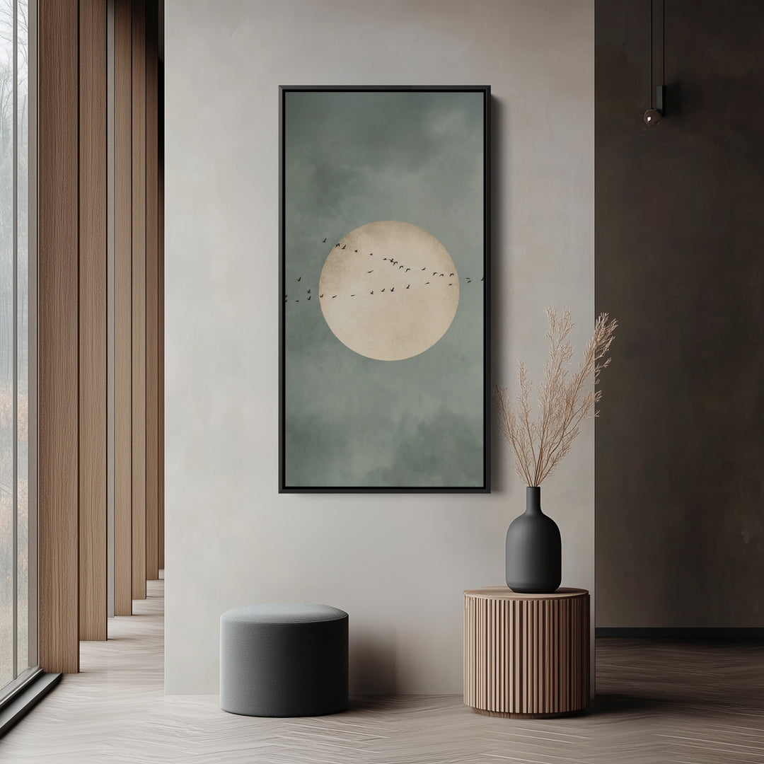 Birds Crossing Moon Vertical Wall Art Portrait Wall Art For Hallway