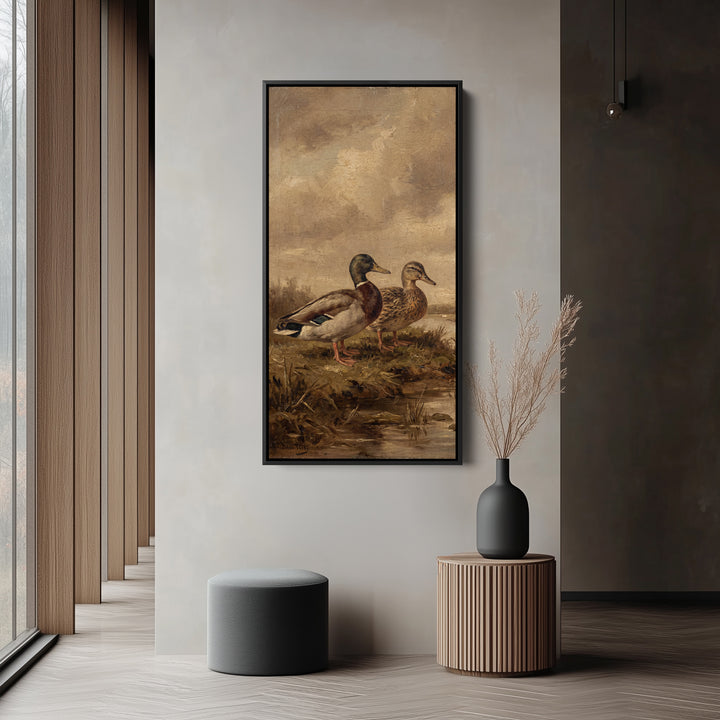 Mallard Standing Pair Narrow Wall Art Tall Canvas For Office