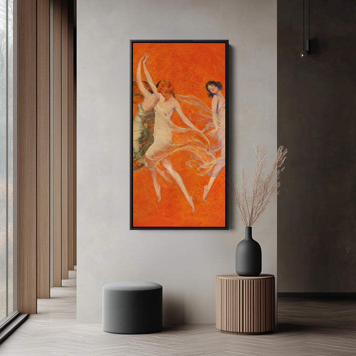 Three Women Dancing Vertical Wall Art Tall Canvas For Living Room