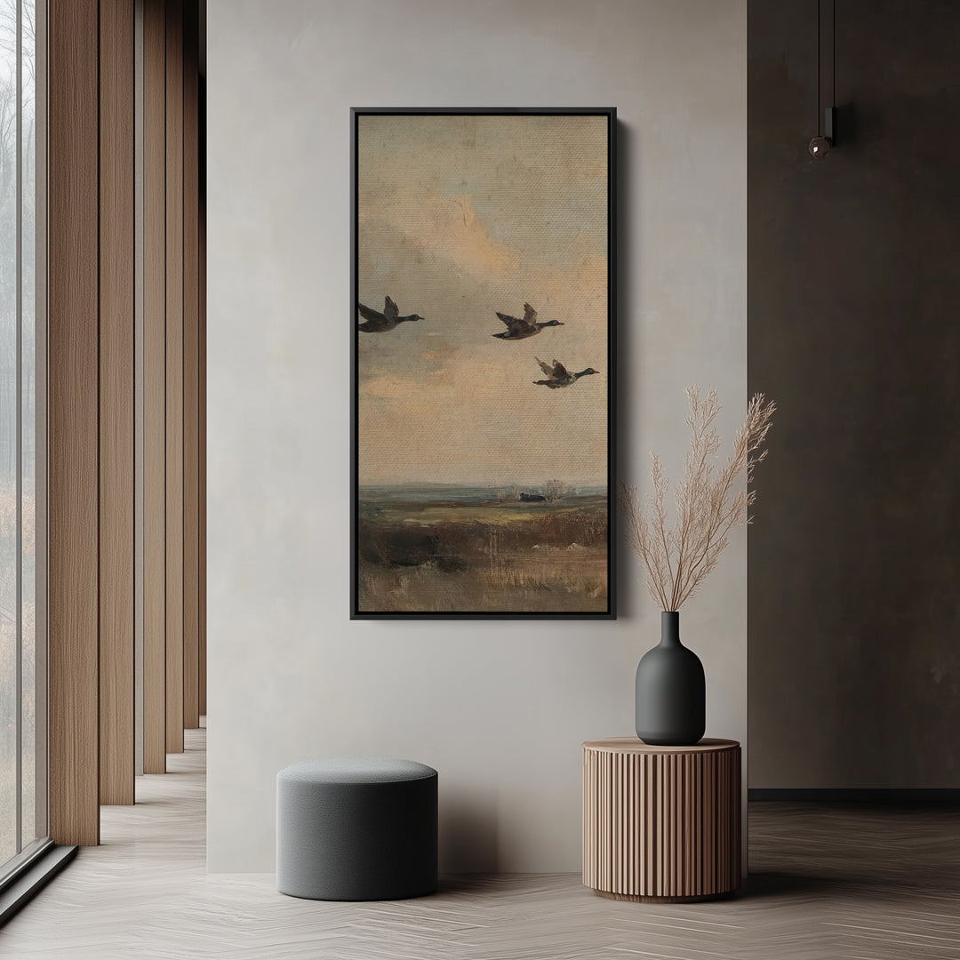 Ducks Flying Portrait Wall Art Tall Canvas For Hallway