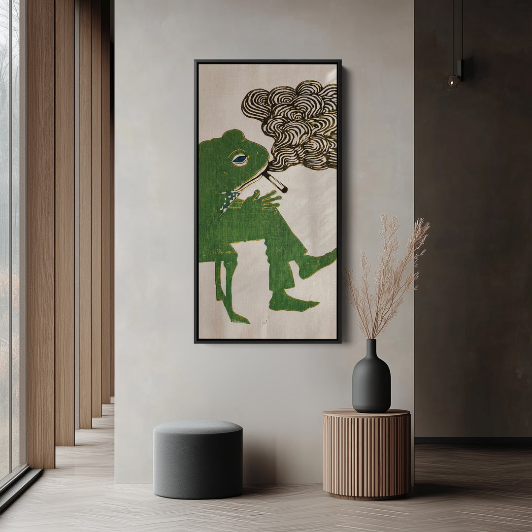 Green Frog Illustration Large Vertical Wall Art For Office