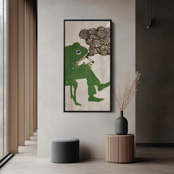 Green Frog Illustration Large Vertical Wall Art For Office