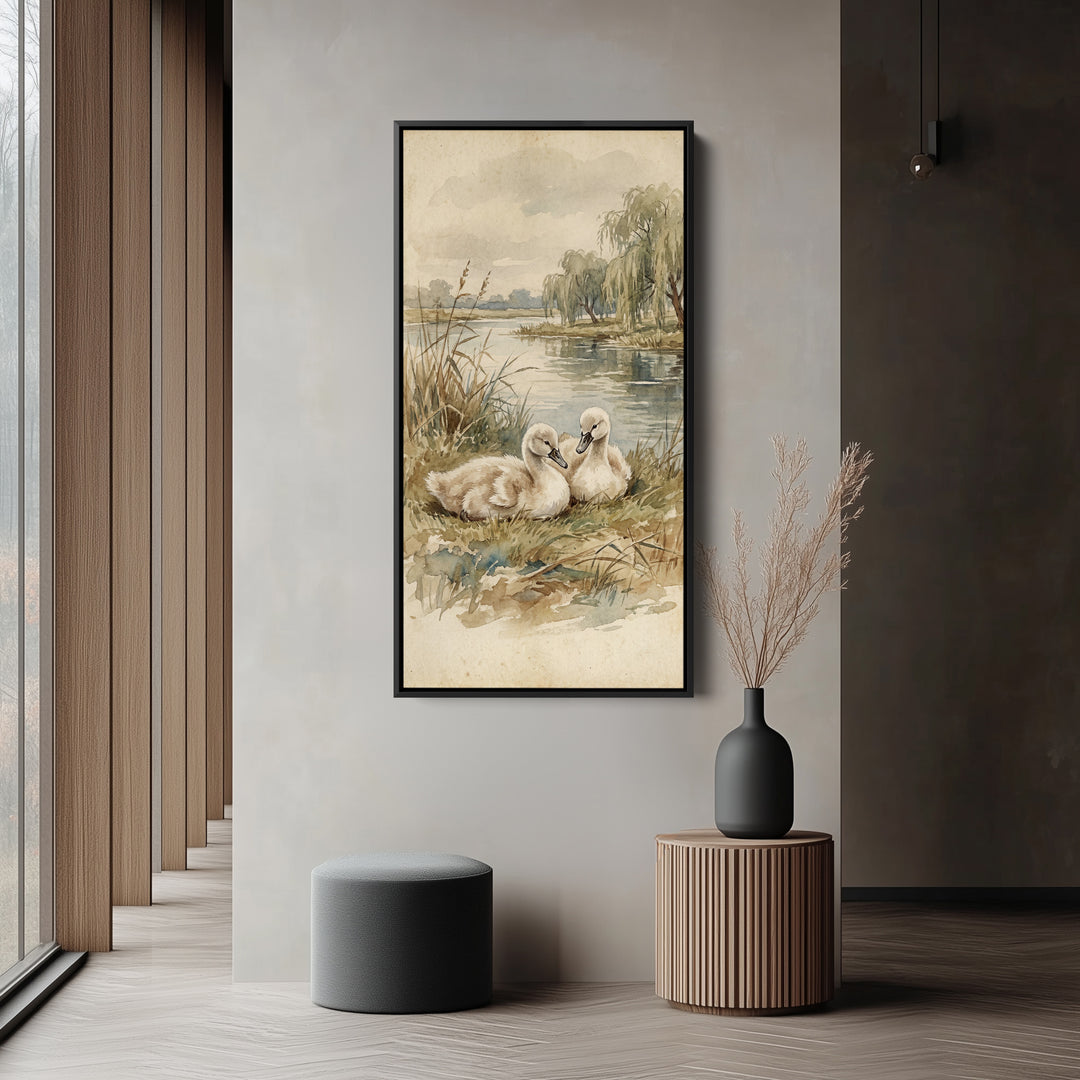 Willow Lakeside Scene Vertical Wall Art Tall Canvas For Kitchen
