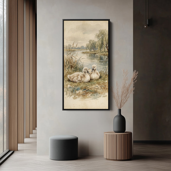 Willow Lakeside Scene Vertical Wall Art Tall Canvas For Kitchen