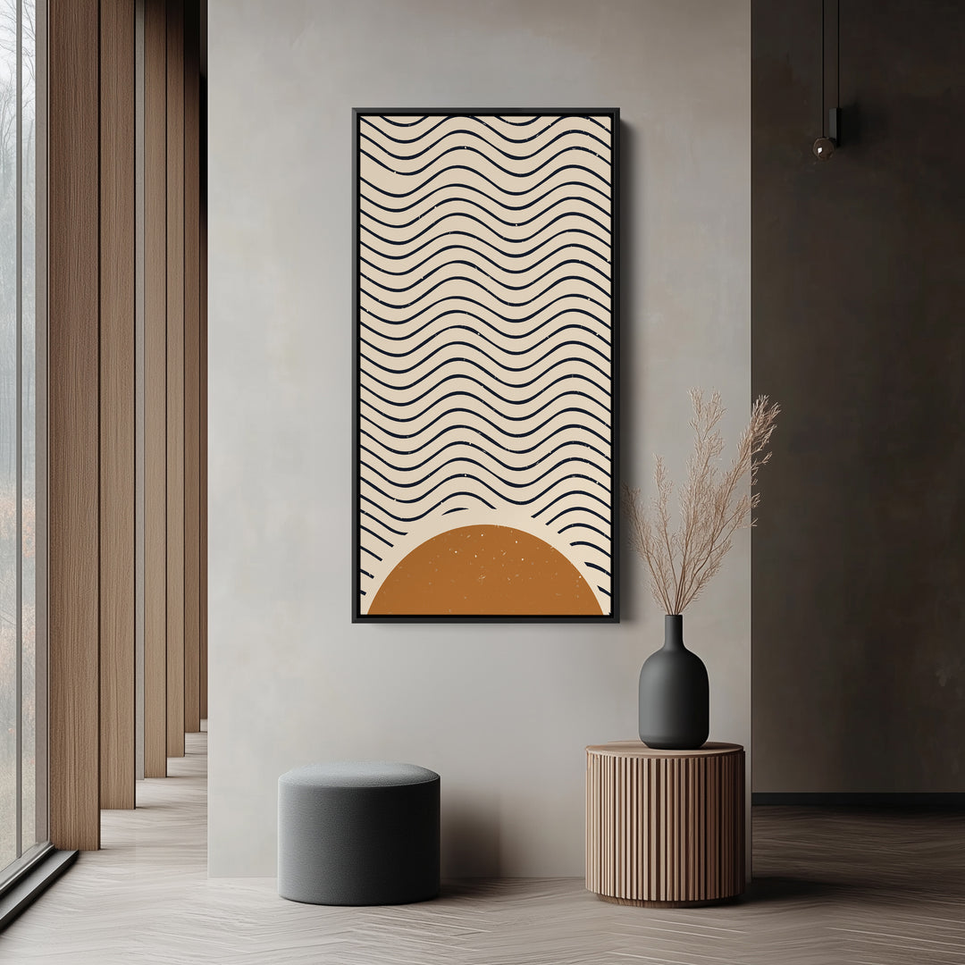 Wavy Sun Abstract Narrow Wall Art Vertical Canvas For Bedroom