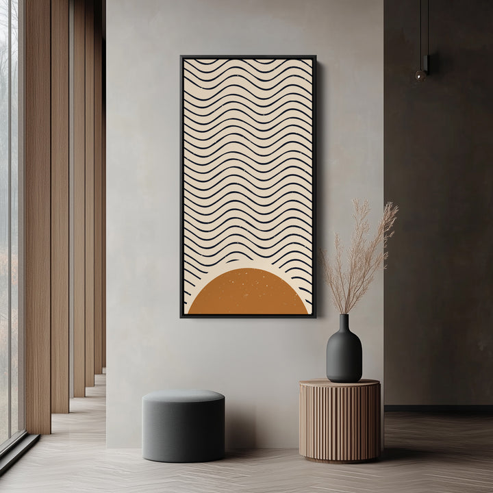 Wavy Sun Abstract Narrow Wall Art Vertical Canvas For Bedroom