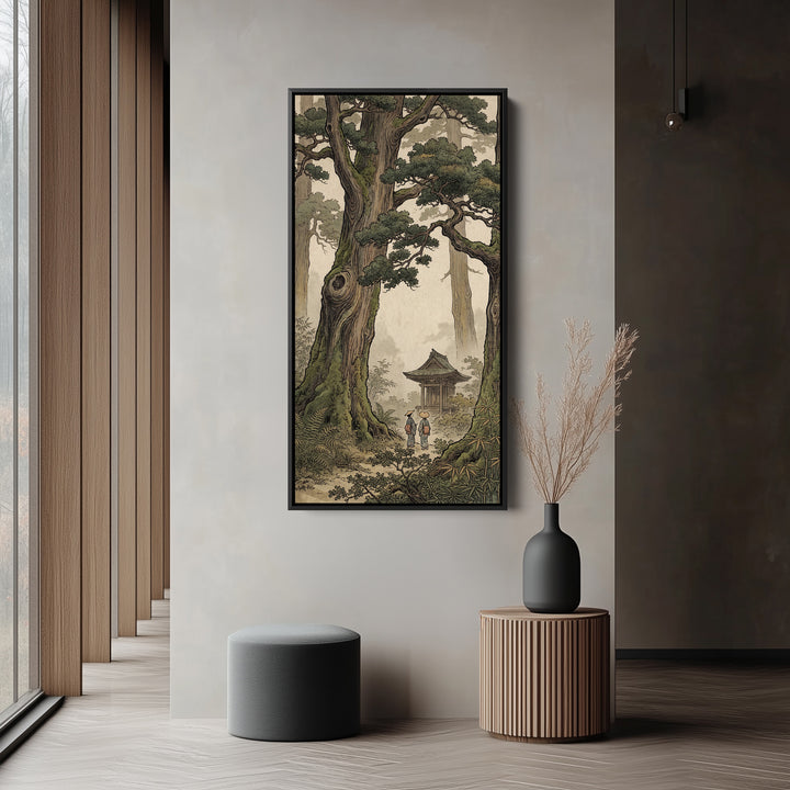 Vertical Wall Art Japanese Forest Shrine Tall Canvas For Hallway