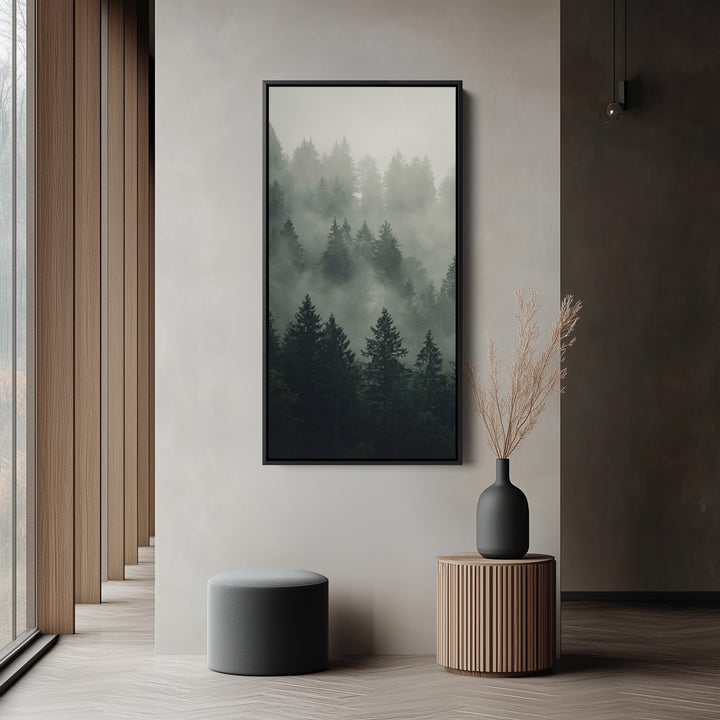 Large Vertical Wall Art Misty Forest Tall Canvas For Bedroom