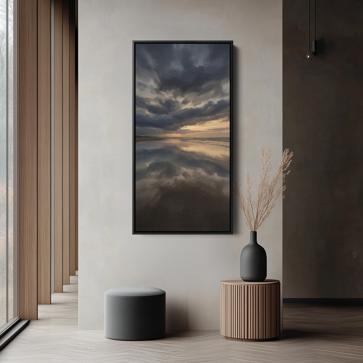 Portrait Wall Art Stormy Beach Reflection Tall Canvas For Living Room