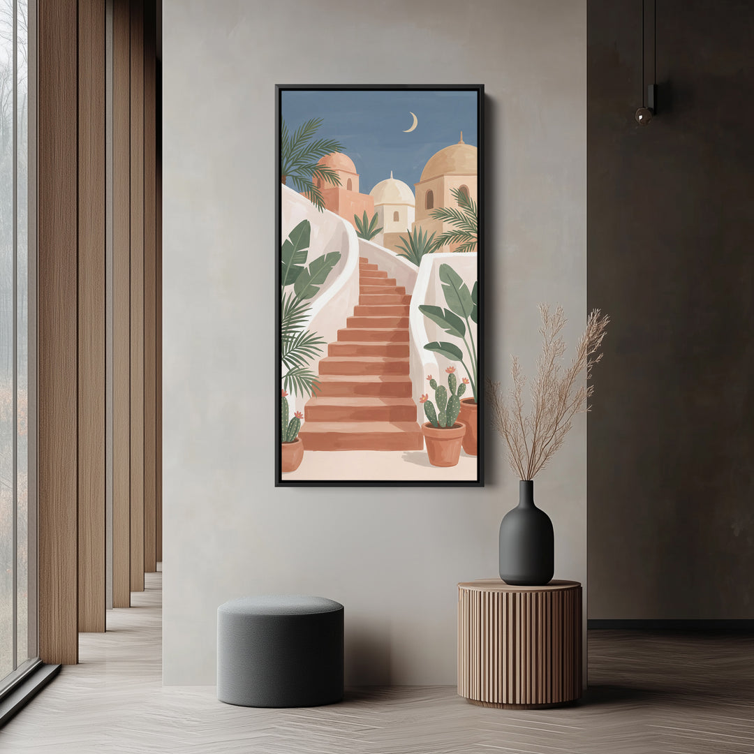 Tall Framed Canvas Mediterranean Staircase Vertical Canvas For Hallway