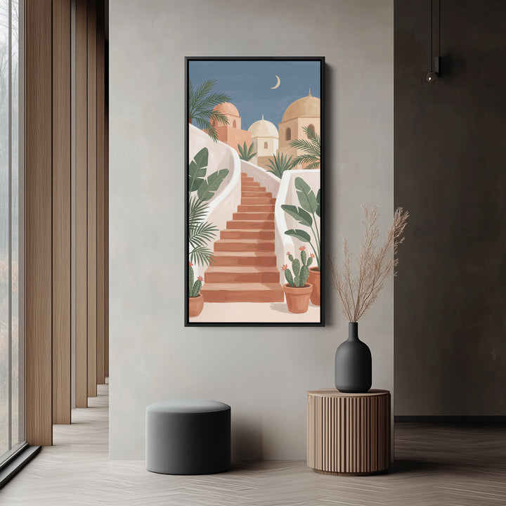 Tall Framed Canvas Mediterranean Staircase Vertical Canvas For Hallway
