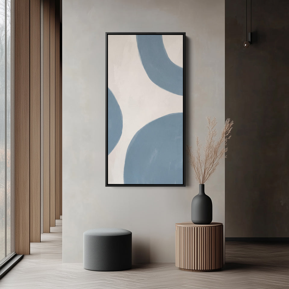 Large Vertical Wall Art Tall Wall Art Blue Abstract Curved Shapes For Hallway