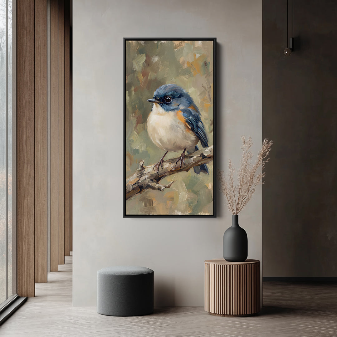 Large Vertical Wall Art Blue Bird On Branch Portrait Wall Art For Office