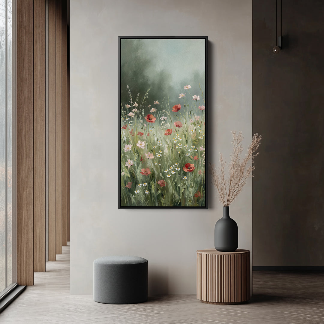 Portrait Wall Art Wildflower Meadow With Poppies Tall Canvas For Bedroom