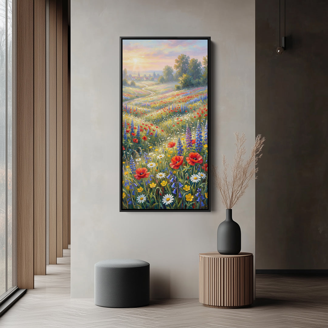 Narrow Wall Art Bright Wildflower Field Portrait Wall Art For Office