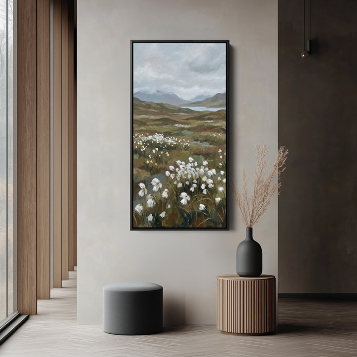 Tall Wall Art Moorland Cotton Grass Landscape Tall Canvas For Living Room