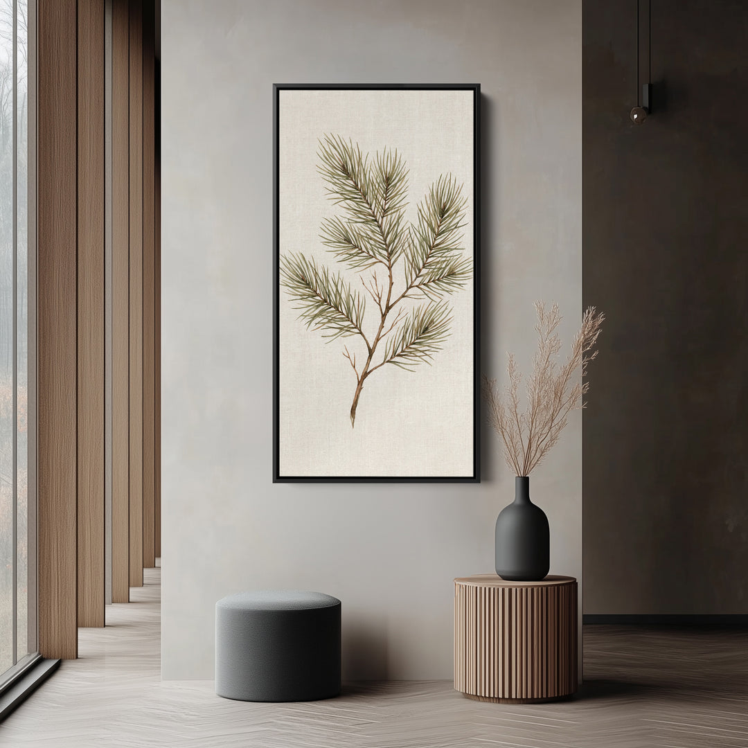 Tall Framed Canvas Pine Branch Botanical Portrait Wall Art For Office