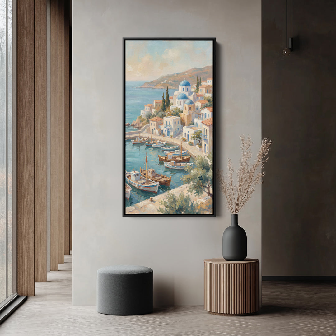 Tall Wall Art For Office Harbour Town With Boats Vertical Canvas