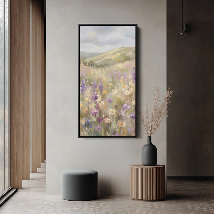 Tall Narrow Canvas Soft Focus Wildflower Meadow Portrait Wall Art For Office