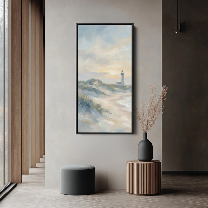 Lighthouse On Coastal Cliffs Portrait Wall Art Framed Canvas Print For Bedroom