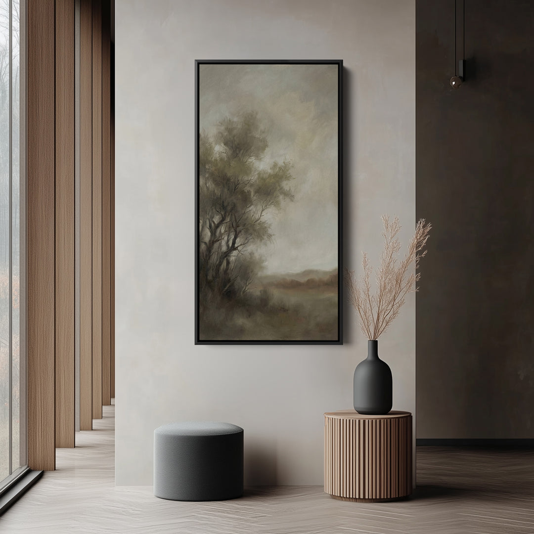 Long Wall Art For Office Foggy Tree Landscape Vertical Canvas