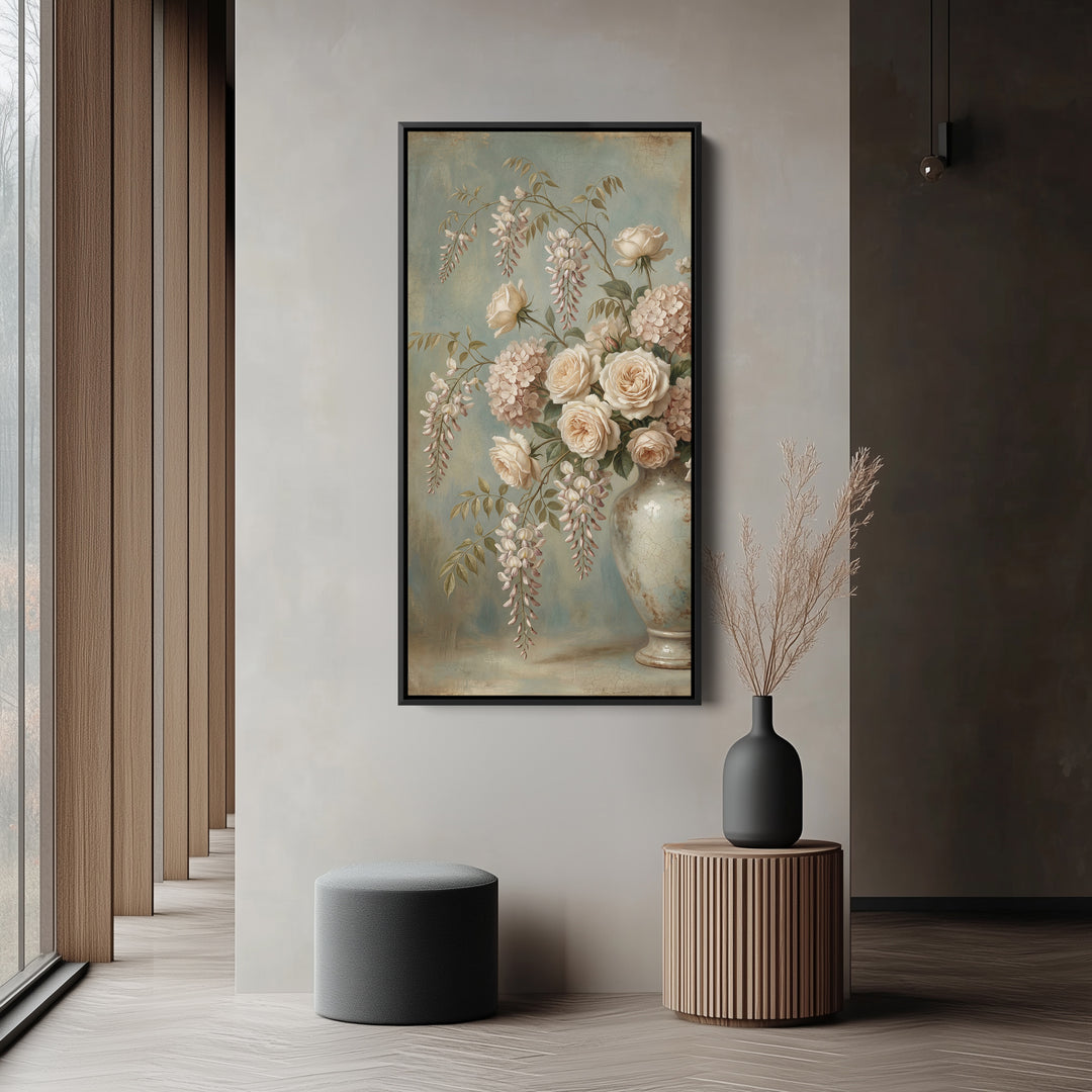 Large Vertical Wall Art For Kitchen Roses In Vase Still Life Vertical Canvas