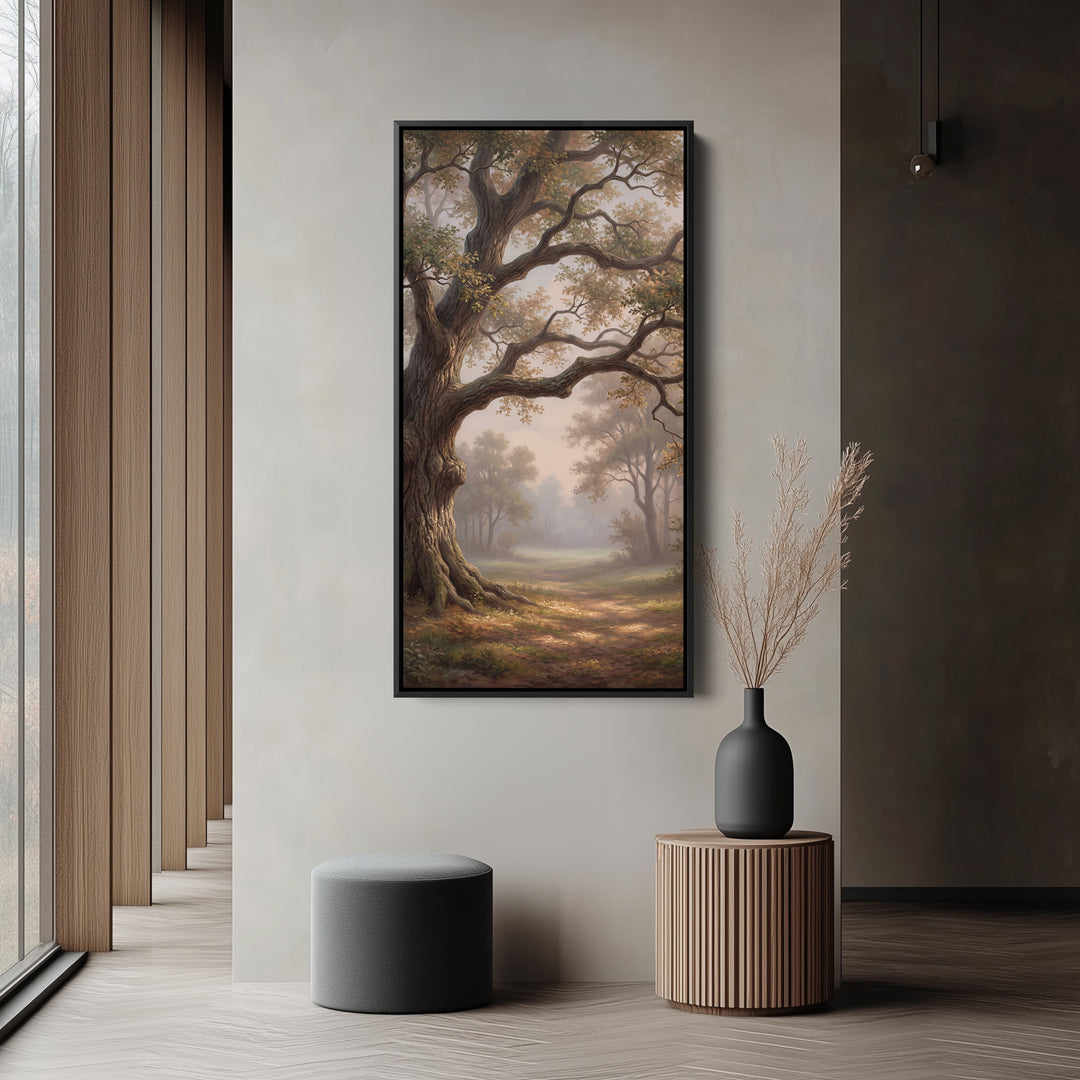 Large Oak By Woodland Path Long Wall Art Framed Canvas Print For Bedroom