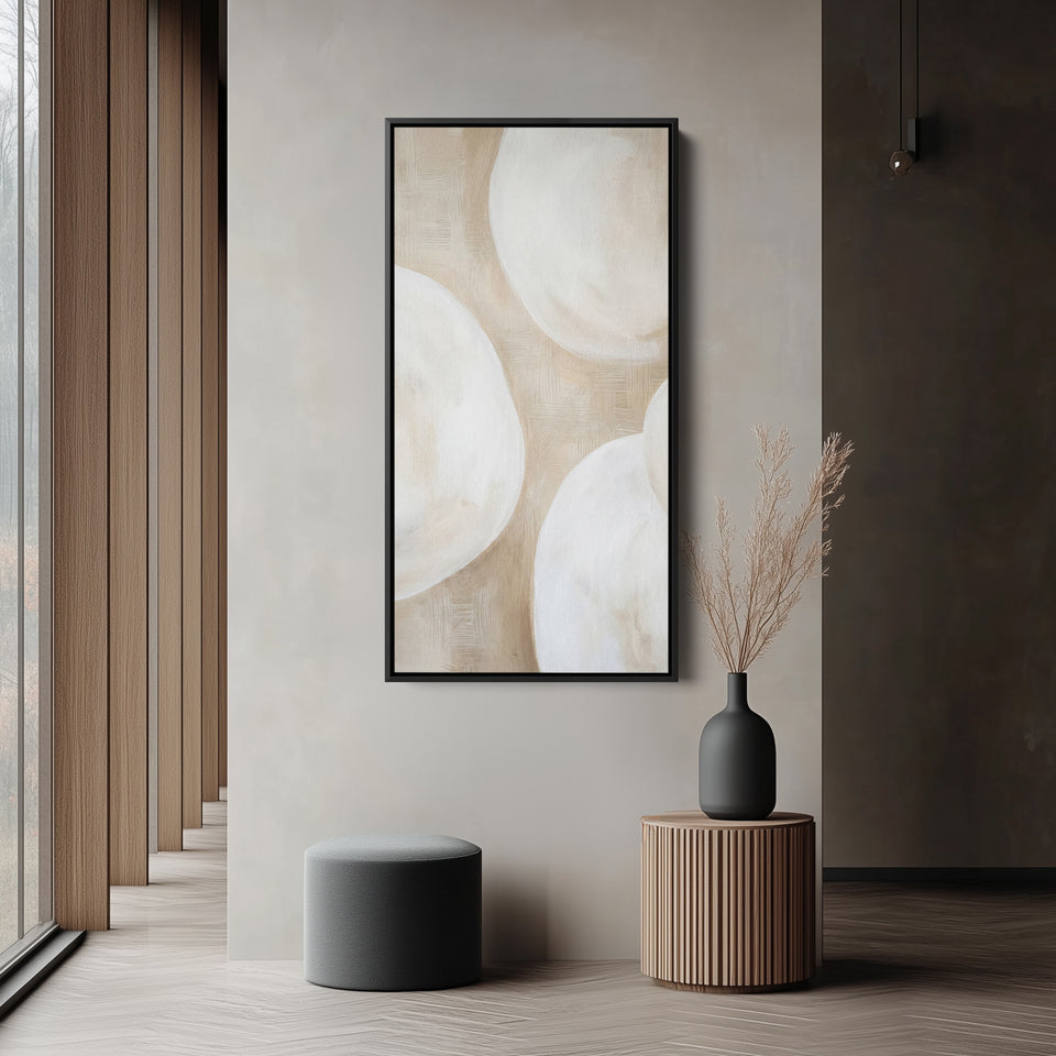 Tall Narrow Canvas Neutral Abstract Circles Tall Canvas For Living Room