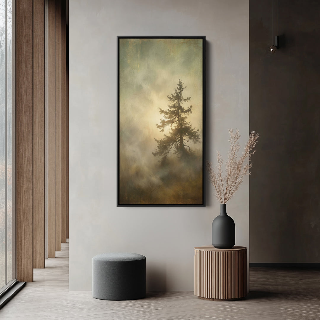 Large Vertical Wall Art Portrait Wall Art Pine Tree In Foggy Light For Hallway
