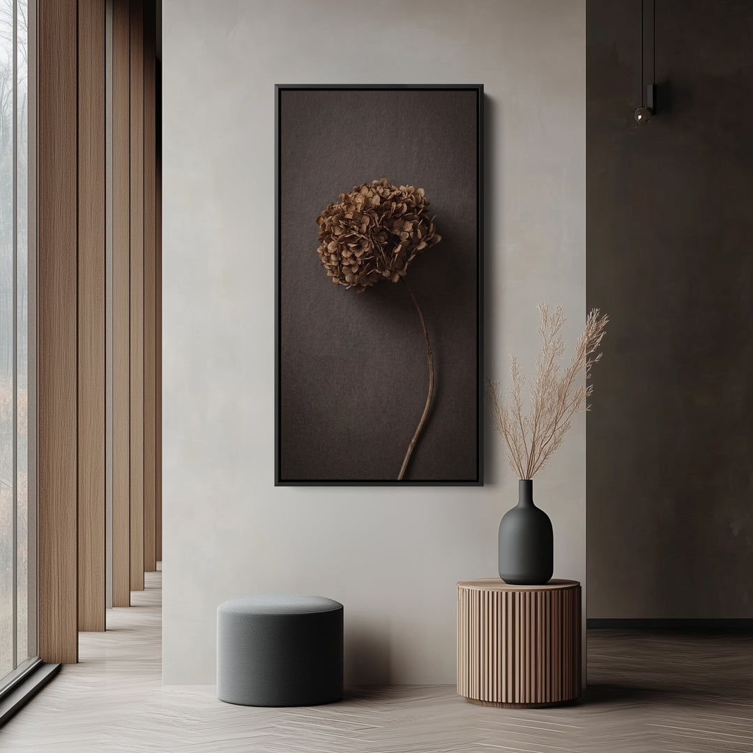 Tall Framed Canvas For Kitchen Dried Hydrangea On Dark Vertical Canvas