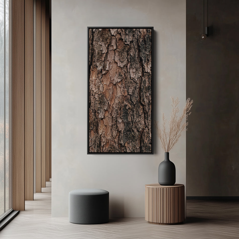 Vertical Wall Art Tree Bark Close Up Tall Canvas For Living Room