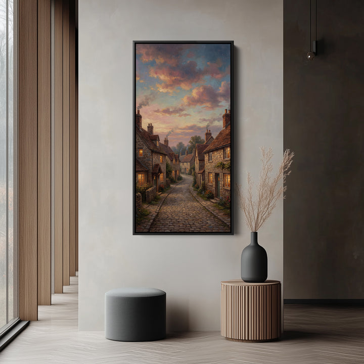 Large Vertical Wall Art Tall Wall Art Village Street At Dusk For Office