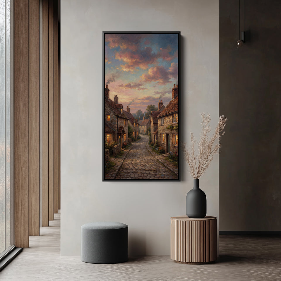 Large Vertical Wall Art Tall Wall Art Village Street At Dusk For Office