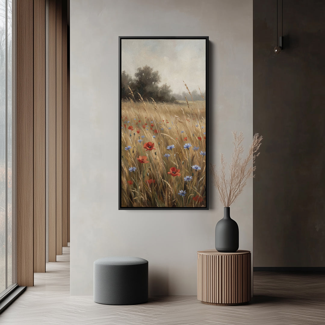 Tall Narrow Canvas For Kitchen Golden Meadow Wildflowers Vertical Canvas