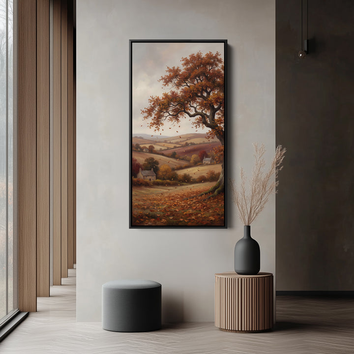 Autumn Tree Over Countryside Tall Framed Canvas Framed Canvas Print For Bedroom