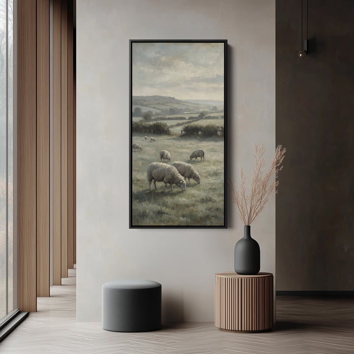 Large Vertical Wall Art Long Wall Art Sheep Grazing In Field For Hallway