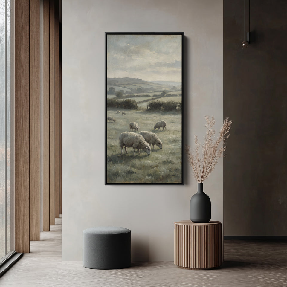 Large Vertical Wall Art Long Wall Art Sheep Grazing In Field For Hallway