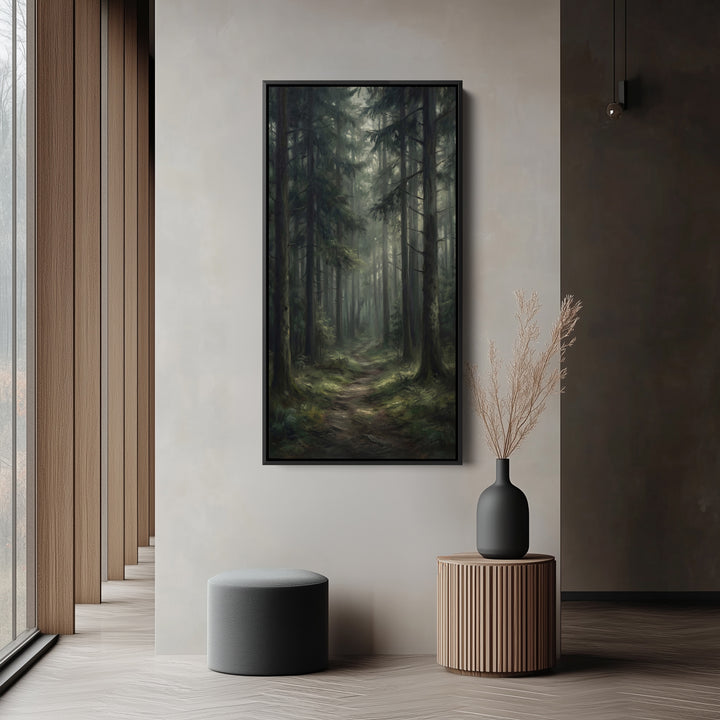 Narrow Wall Art Misty Pine Forest Path Portrait Wall Art For Kitchen