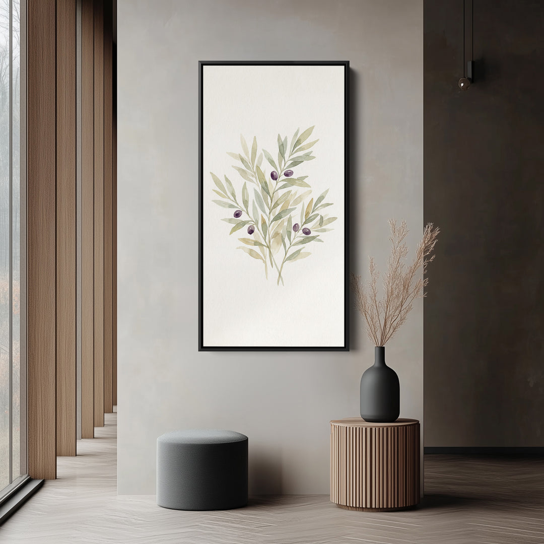 Olive Branch Botanical Tall Narrow Canvas Framed Canvas Print For Living Room
