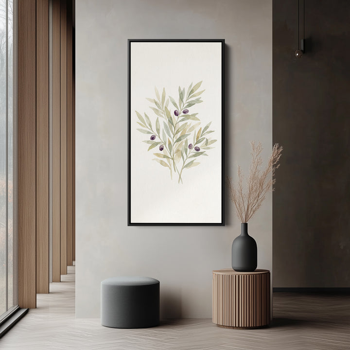 Olive Branch Botanical Tall Narrow Canvas Framed Canvas Print For Living Room