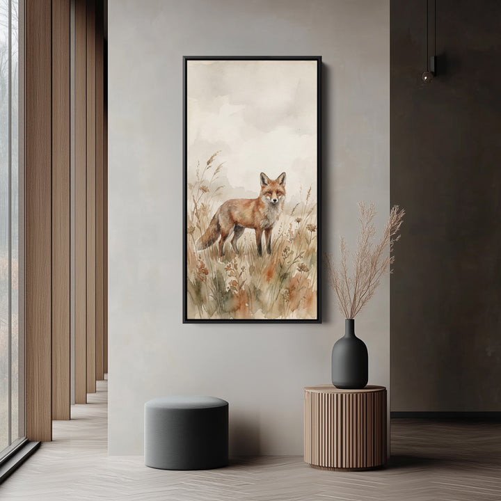 Portrait Wall Art For Bedroom Fox In Meadow Grass Vertical Canvas