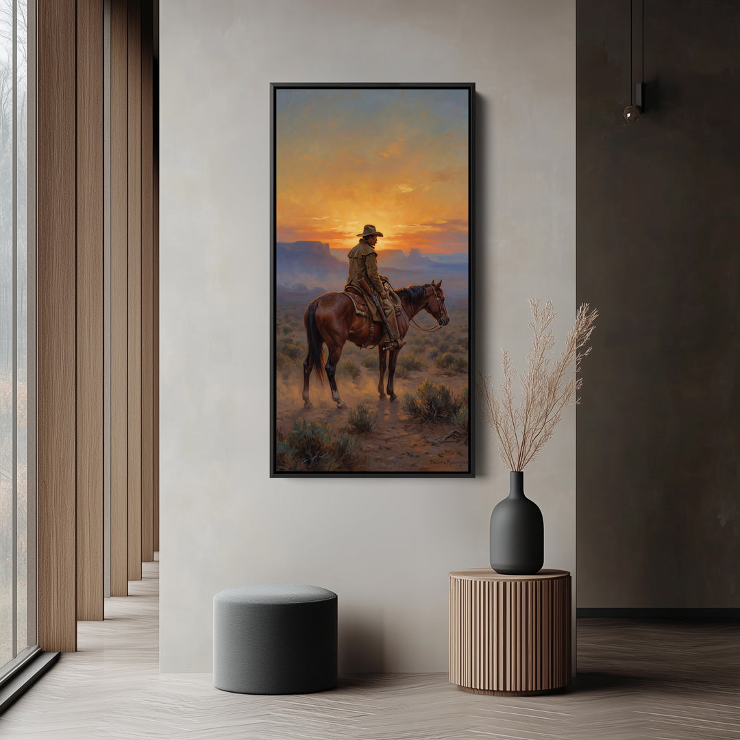 Tall Narrow Canvas Rider On Horse Desert Sunset Portrait Wall Art For Kitchen