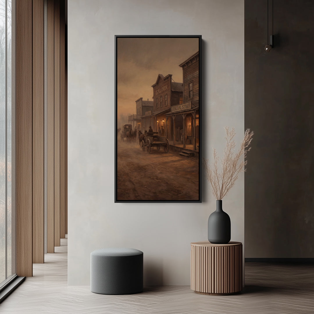 Large Vertical Wall Art Old Western Town Street Tall Canvas For Kitchen