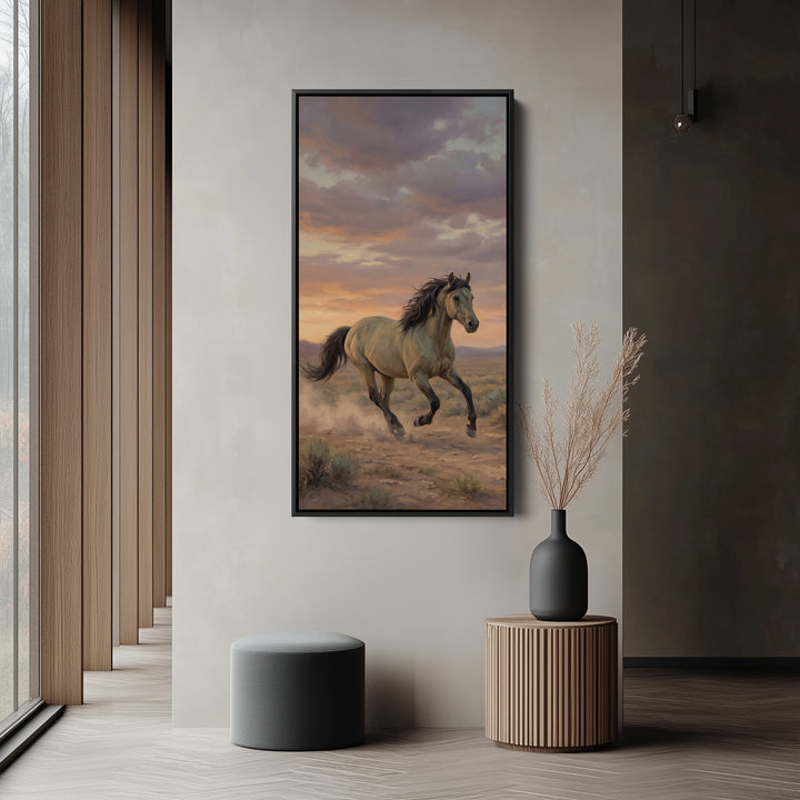 Running Horse In Desert Portrait Wall Art Framed Canvas Print For Office