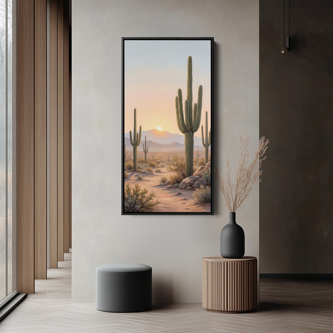 Vertical Wall Art Cactus Desert Sunrise Portrait Wall Art For Kitchen