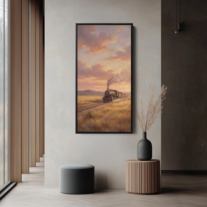Narrow Wall Art Steam Train At Sunset Tall Canvas For Kitchen