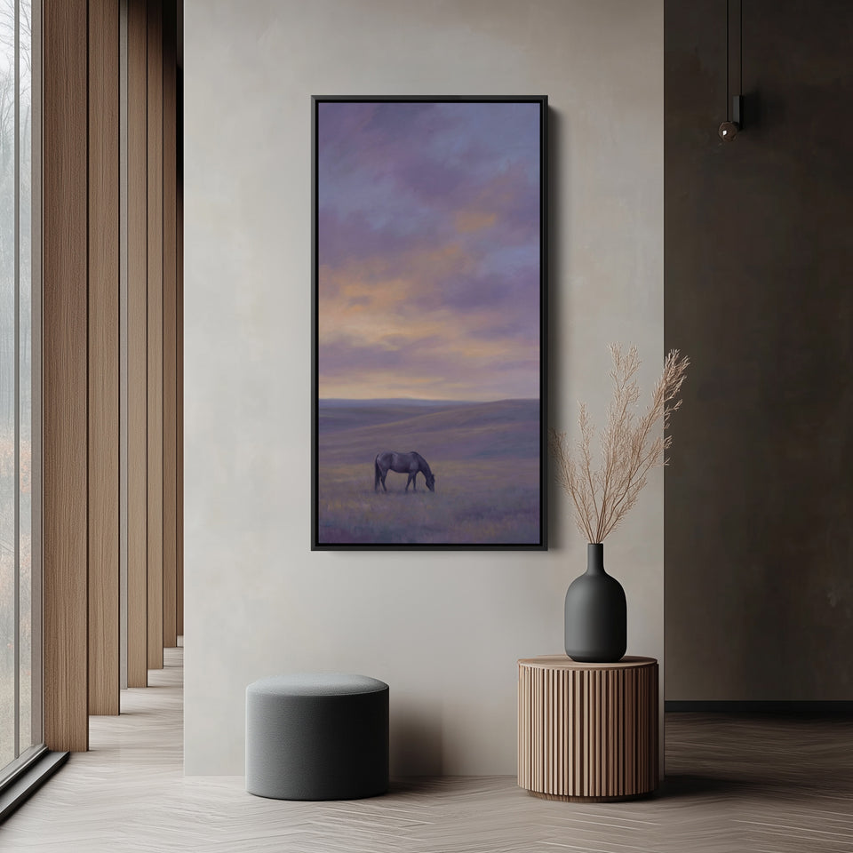 Large Vertical Wall Art For Bedroom Horse Grazing At Dusk Vertical Canvas