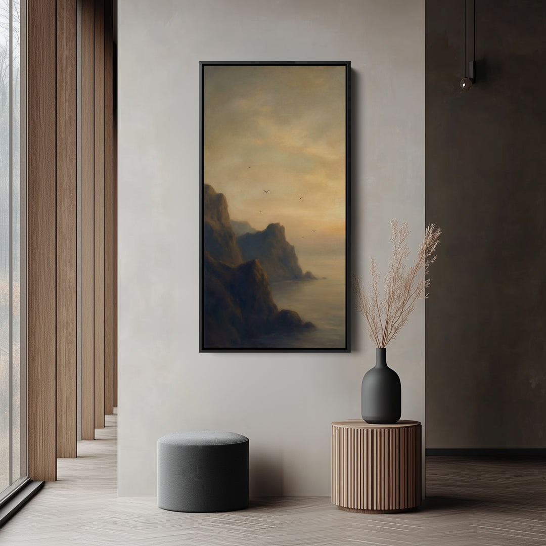 Large Vertical Wall Art Portrait Wall Art Rocky Coast Birds At Dusk For Hallway